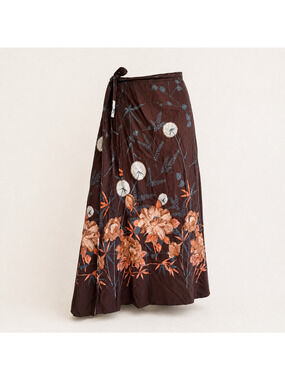 Vintage Brown Floral Wrap Maxi Skirt Boho Cottagecore Prairie One Size